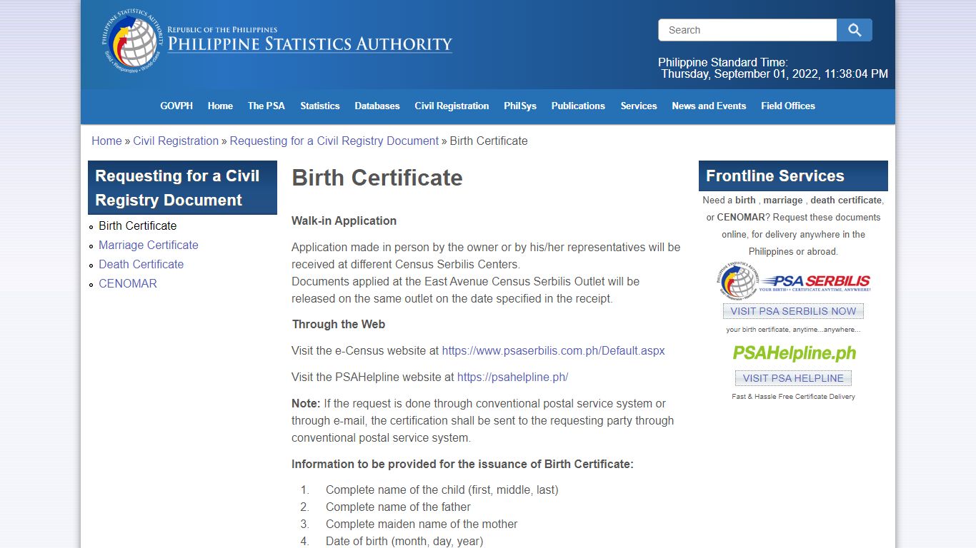 Birth Certificate | Philippine Statistics Authority
